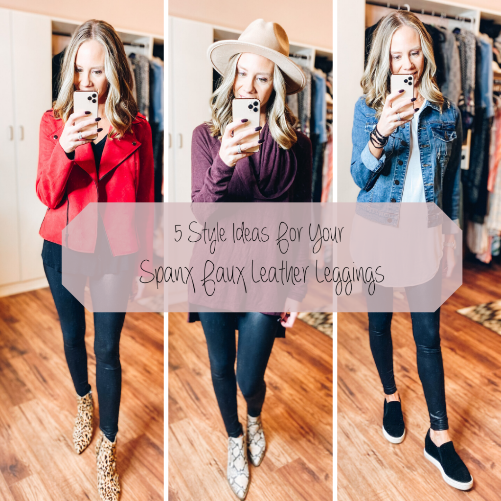 How to Wear Spanx Faux Leather Leggings, tips featured by top Pittsburg mom blogger, Fashionably Late Mom.