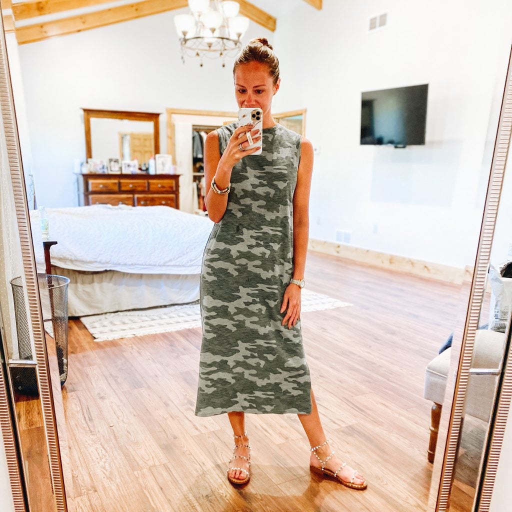 Cute Summer Dresses for Moms featured by top Pittsburg mom fashion blog, Fashionably Late Mom. - camo midi dress