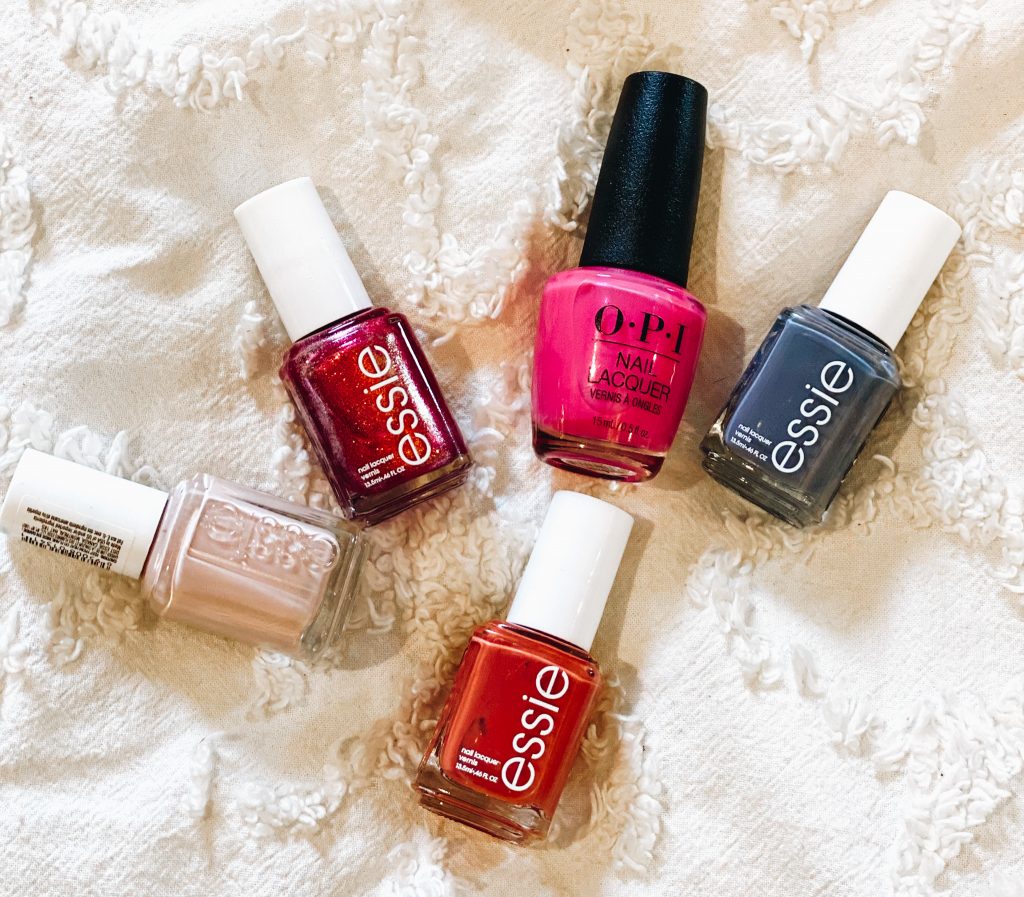 5 Hottest Summer Nail Polish Colors to Wear this Season featured by top Pittsburgh lifestyle blogger, Fashionably Late Mom |Summer Nail Polish by popular Pittsburgh beauty blog, Fashionably Late Mom: image of pink, red, and blue nail polish.