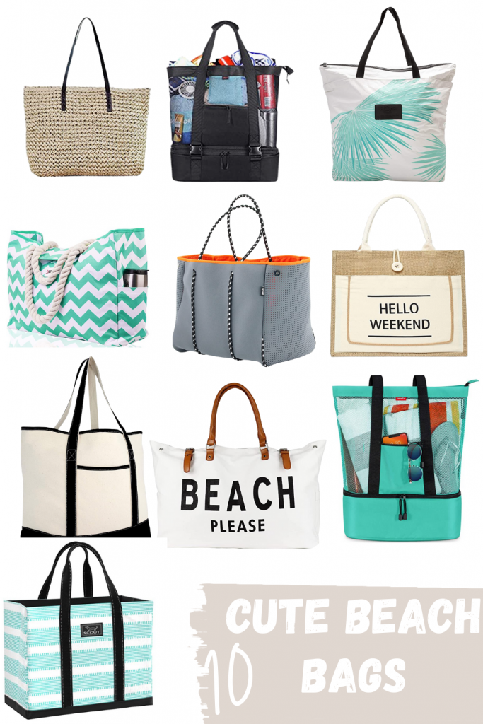 cute beach bags, amazon beach bags | Cute Beach Bags by popular Pittsburgh fashion blog, Fashionably Late Mom: collage image of beach bags for women.