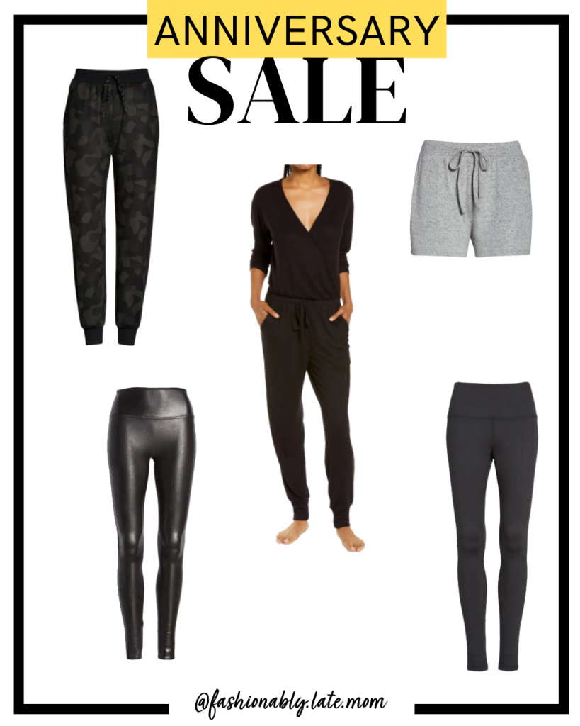 2021 Nordstrom Anniversary Sale, zella leggings, spanx faux leather leggings, cozy pants | Nordstrom Anniversary Sale Preview by popular Pittsburgh fashion blog, Fashionably Late Mom: collage image of Nordstrom leggings and shorts. 