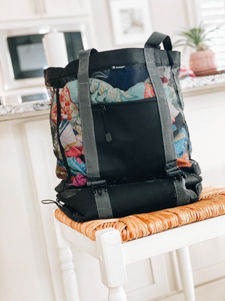 cute beach bags, mesh beach bag, extra large pool bag | Cute Beach Bags by popular Pittsburgh fashion blog, Fashionably Late Mom: image of a black mesh beach bag.