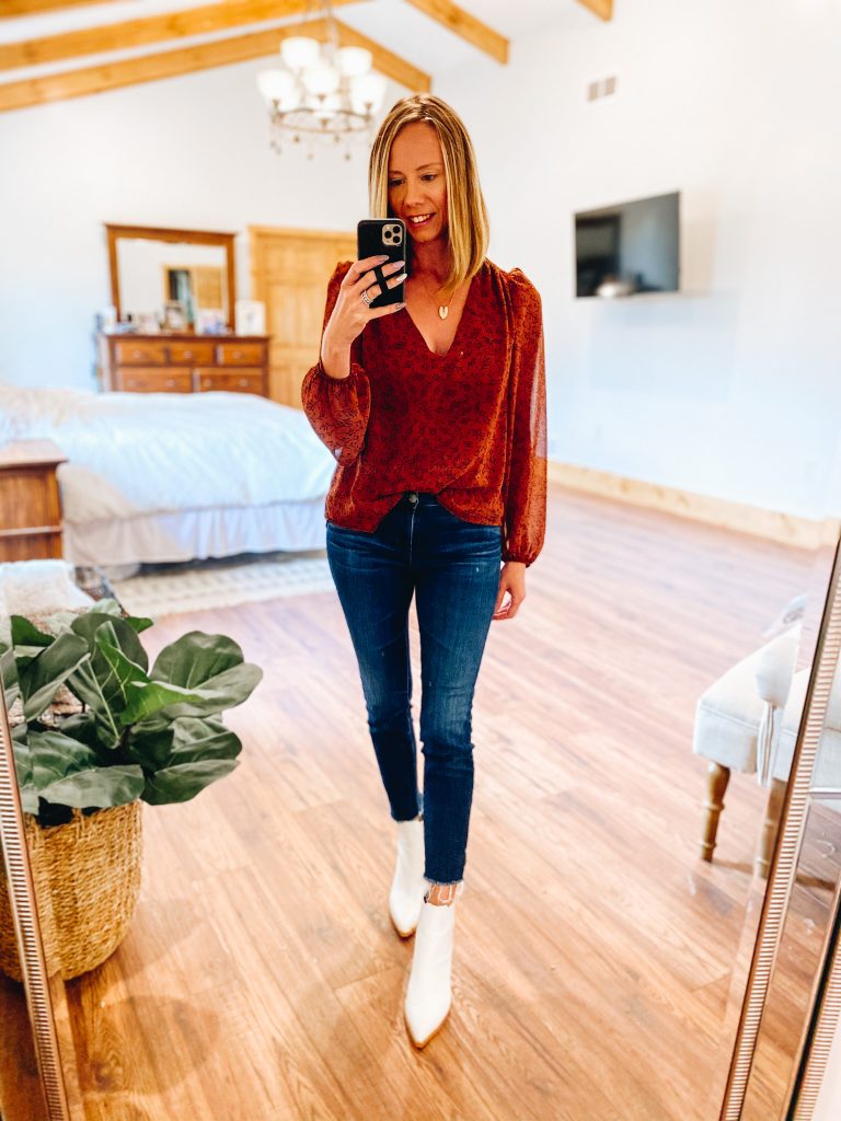 fall blouse, cream booties, fall fashion, Gibsonlook, fall collection