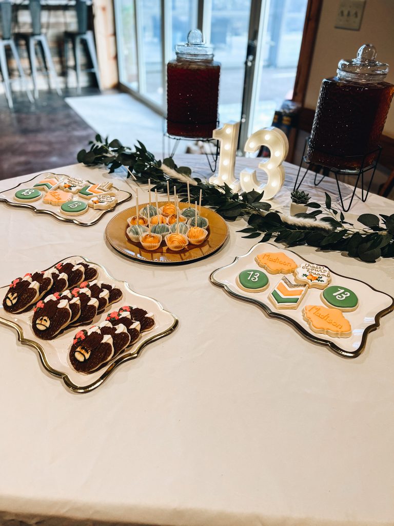 birthday desserts, cake pops and cookies