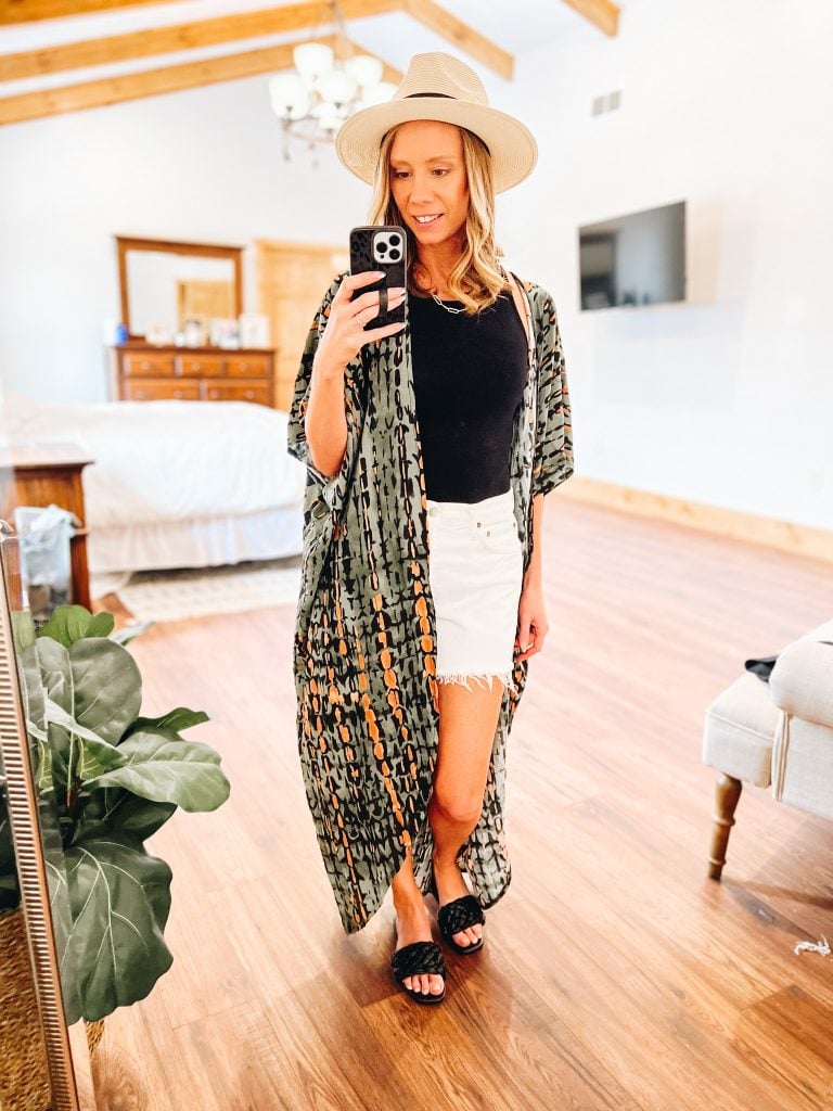 best sandals, beach outfit ideas, summer outfit ideas, bodysuit, kimono, beach hat, braided sandals