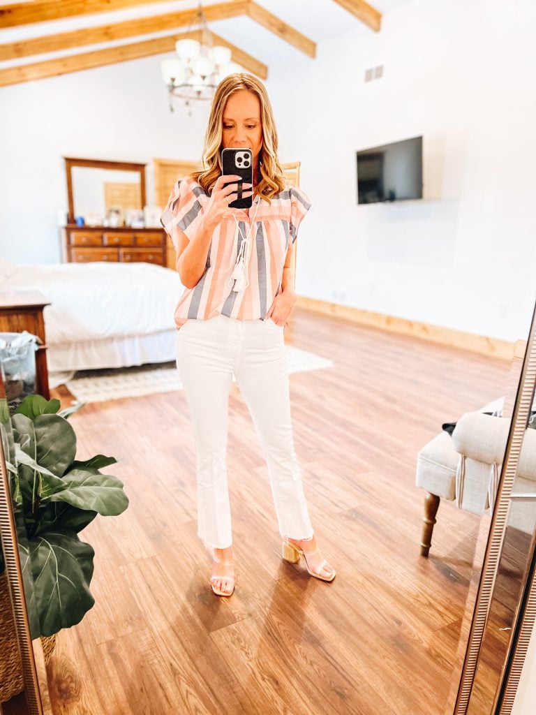 how to style white straight leg jeans, mother denim, spring fashion