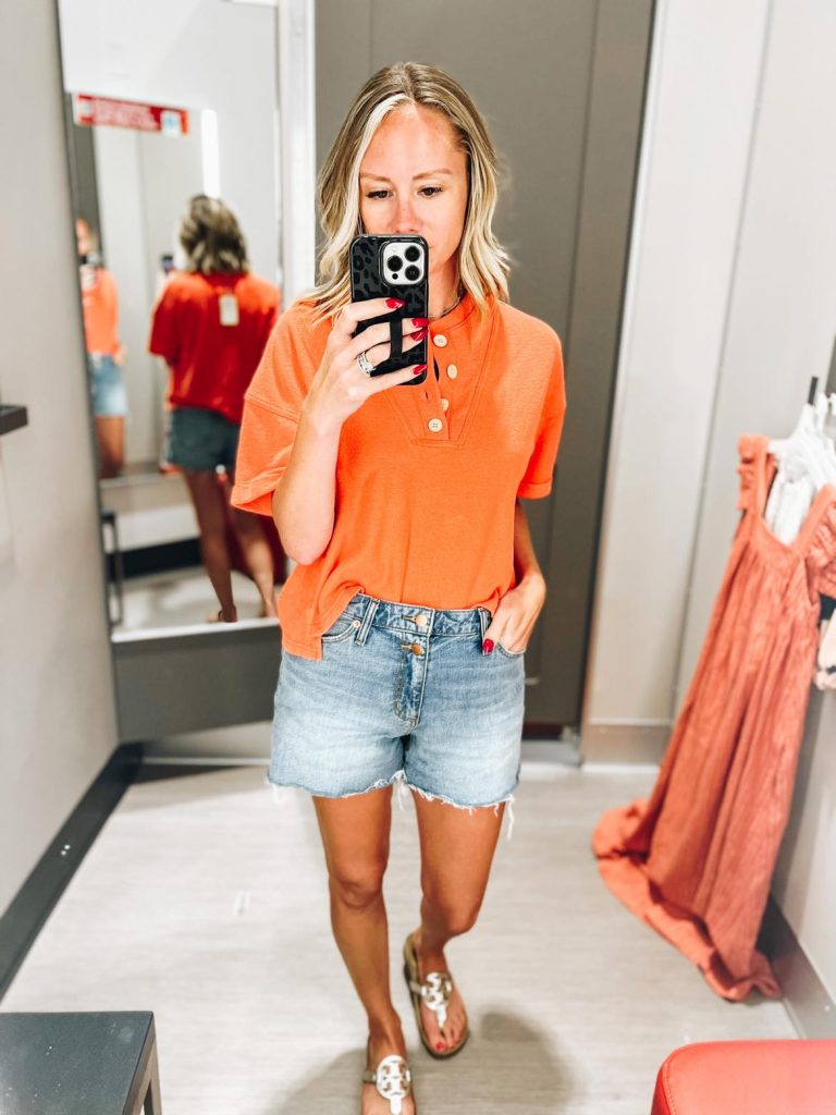 Target Tuesday, 6 summer outfits from Target, henley tee, denim shorts, women's fashion