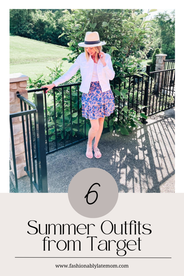 target tuesday, summer outfits from Target, ruffle skirt, white denim jacket
