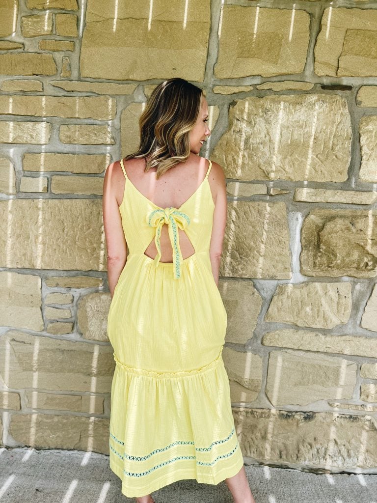 yellow dress, summer dresses from Walmart, wedding guest dresses, clear strap sandals