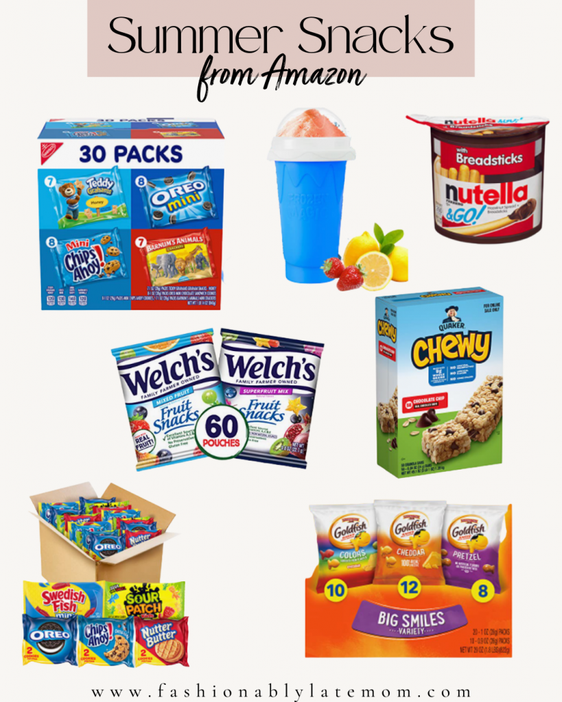 summer snacks and toys from amazon, snacks for kids, goldfish snacks, cookie snacks, preschool snacks, snack ideas for traveling