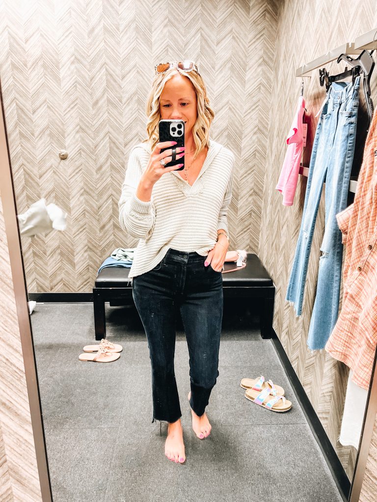 free people sweater, black mother jeans, nordstrom anniversary sale