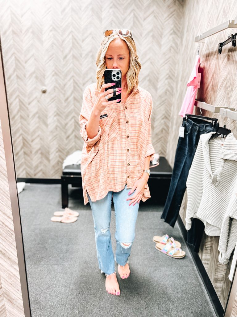 mother denim, plaid top, nordstrom anniversary sale