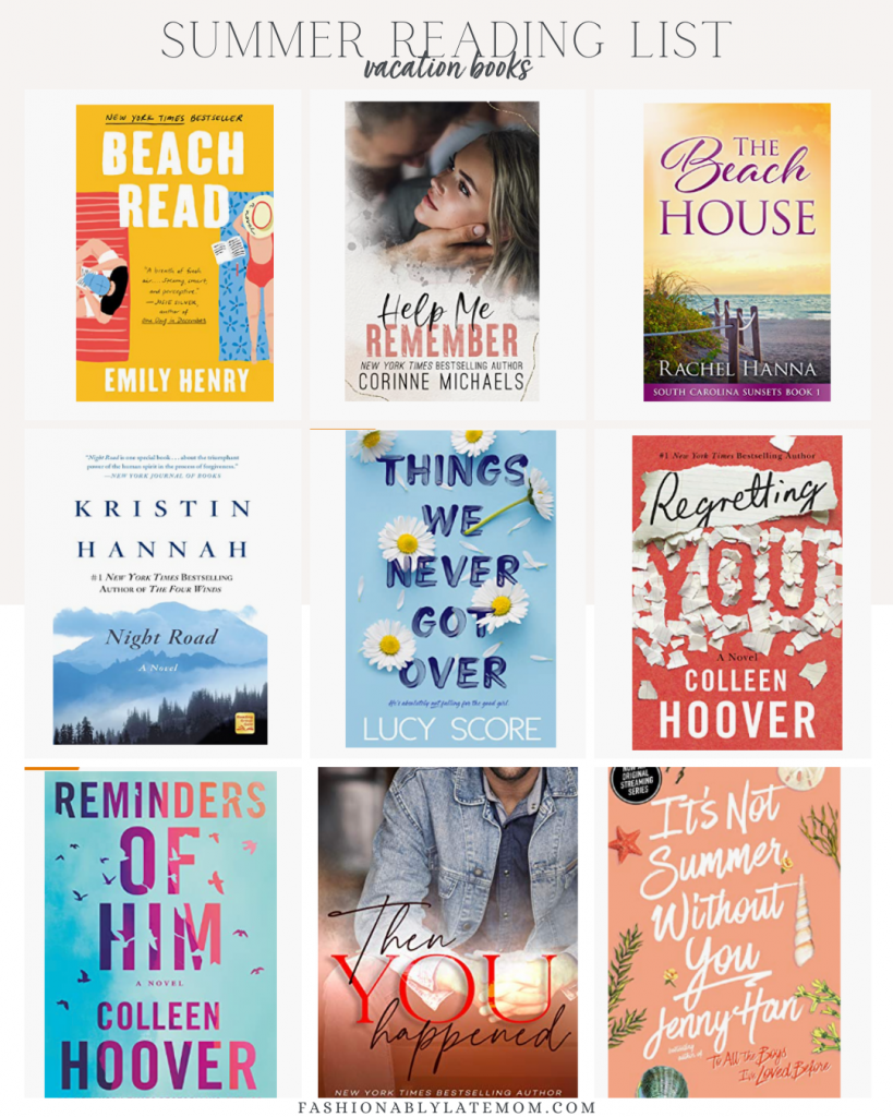 Summer reading list, Emily Henry, Corinne Michaels, Rachel Hanna, Kristin Hannah, Lucy Score, Colleen Hoover, K.Bromberg, Jenny Han