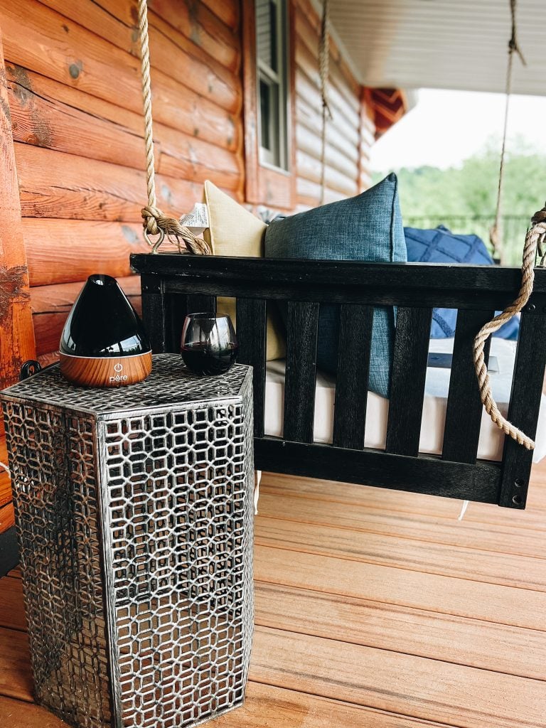 daybed swing, diffuser, back porch, natural mosquito repellant