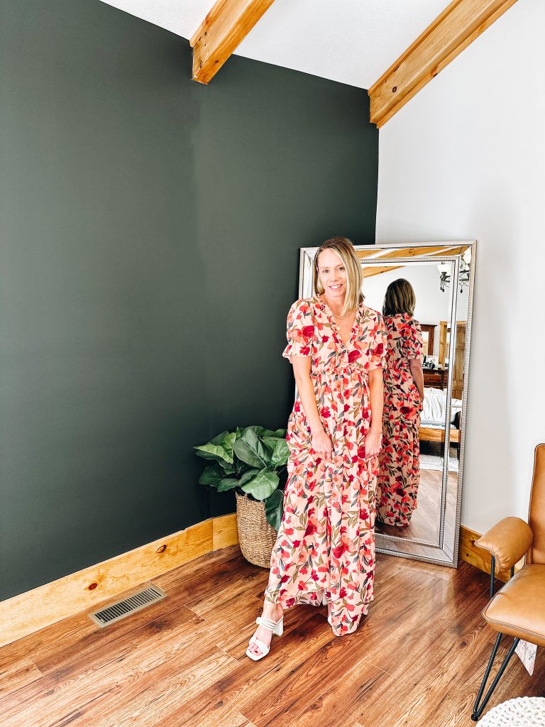 spring dress, floral dress, ivory heeled sandals