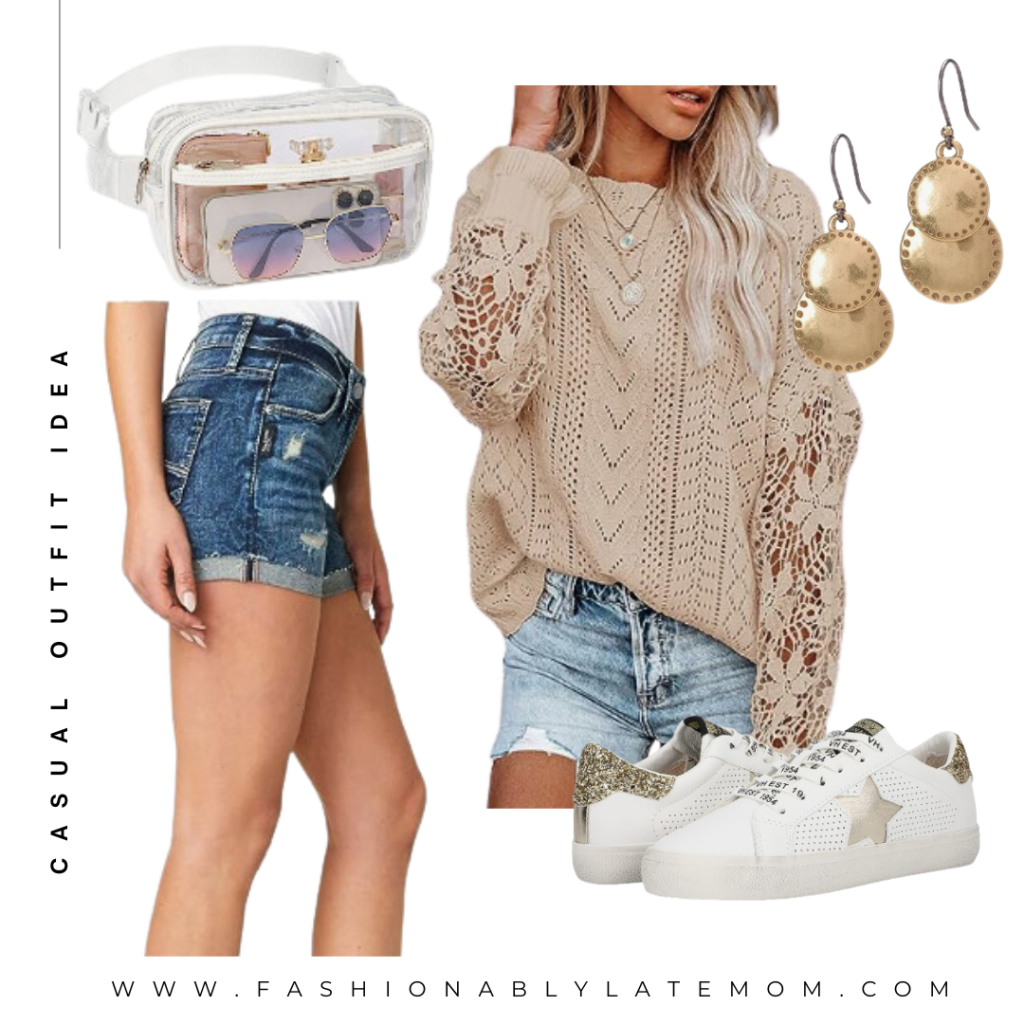 fall sweater, denim shorts, casual sneakers, fall transition outfit from Amazon