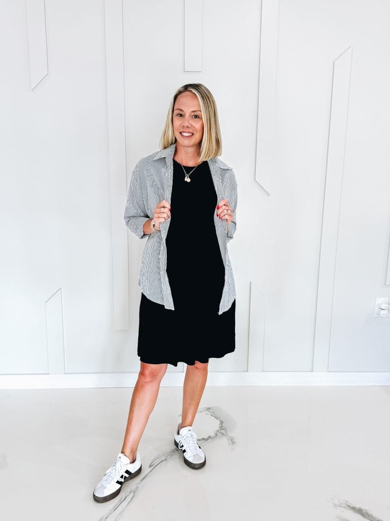 tank dress, adidas court sneakers