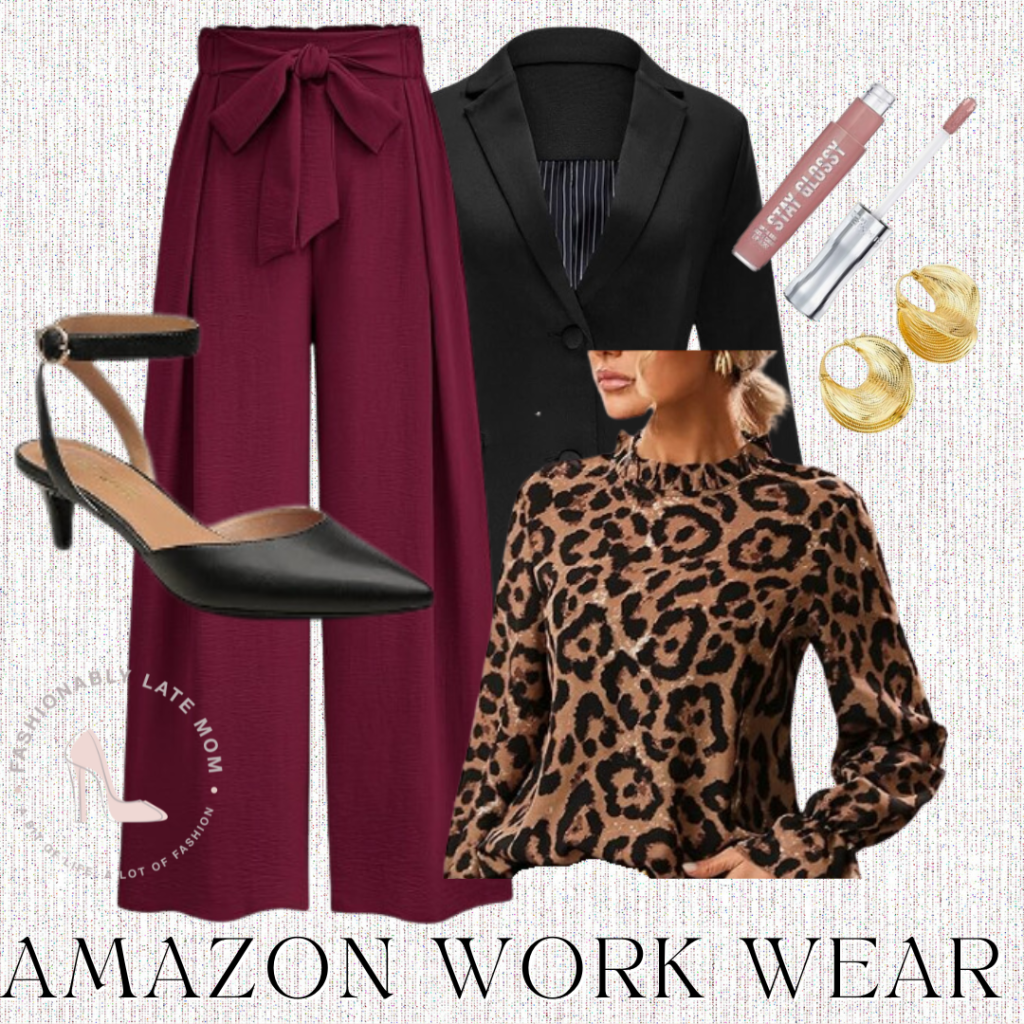 workwear outfits, leopard print blouse