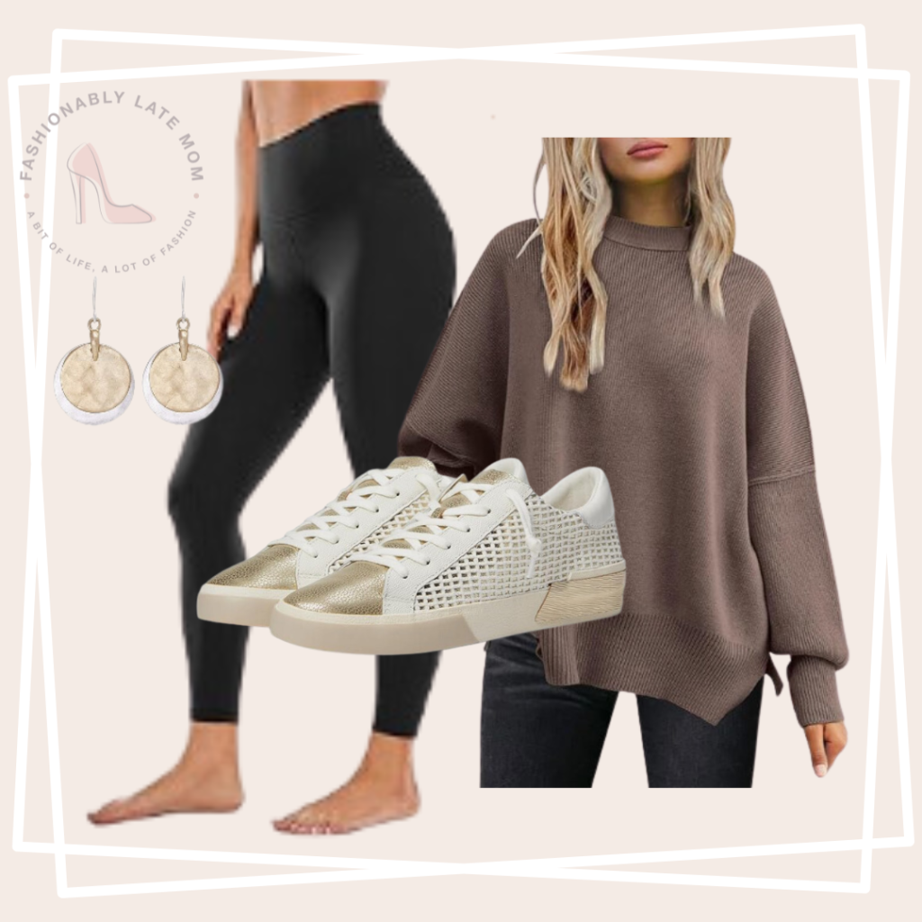legging-friendly outfits from Amazon, casual sneakers, leggings, sweater