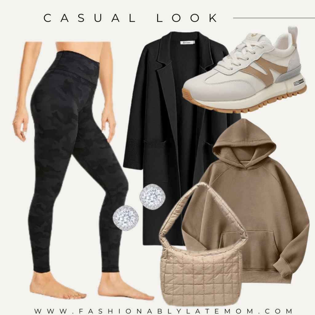 legging-friendly outfits from Amazon, hooded sweatshirt, sneakers, coatigan