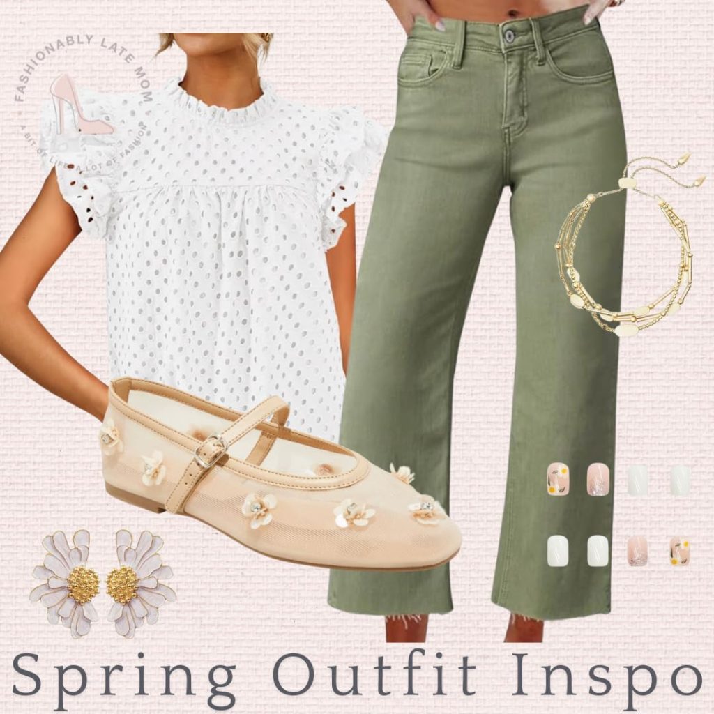 how to style mesh ballet flats for women, olive jeans, spring fashion, amazon fashion