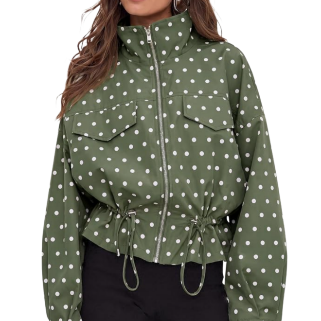 Polka Dot Drawstring Jacket