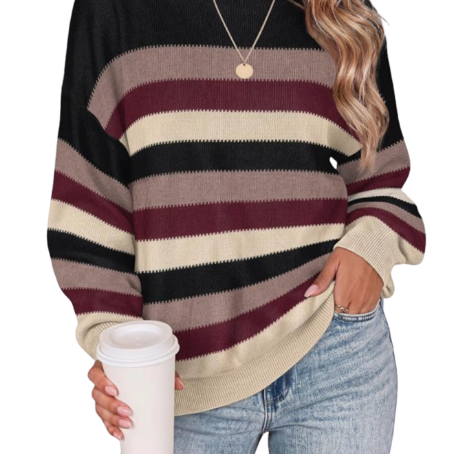 Crewneck Long Sleeve Striped Sweater