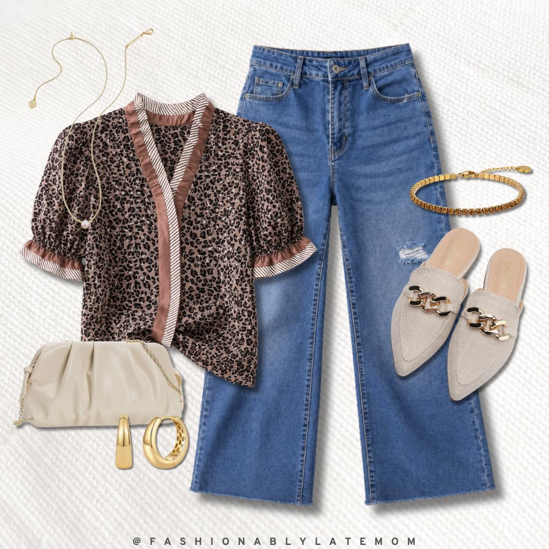Leopard knit top with cropped jeans and pointed mules